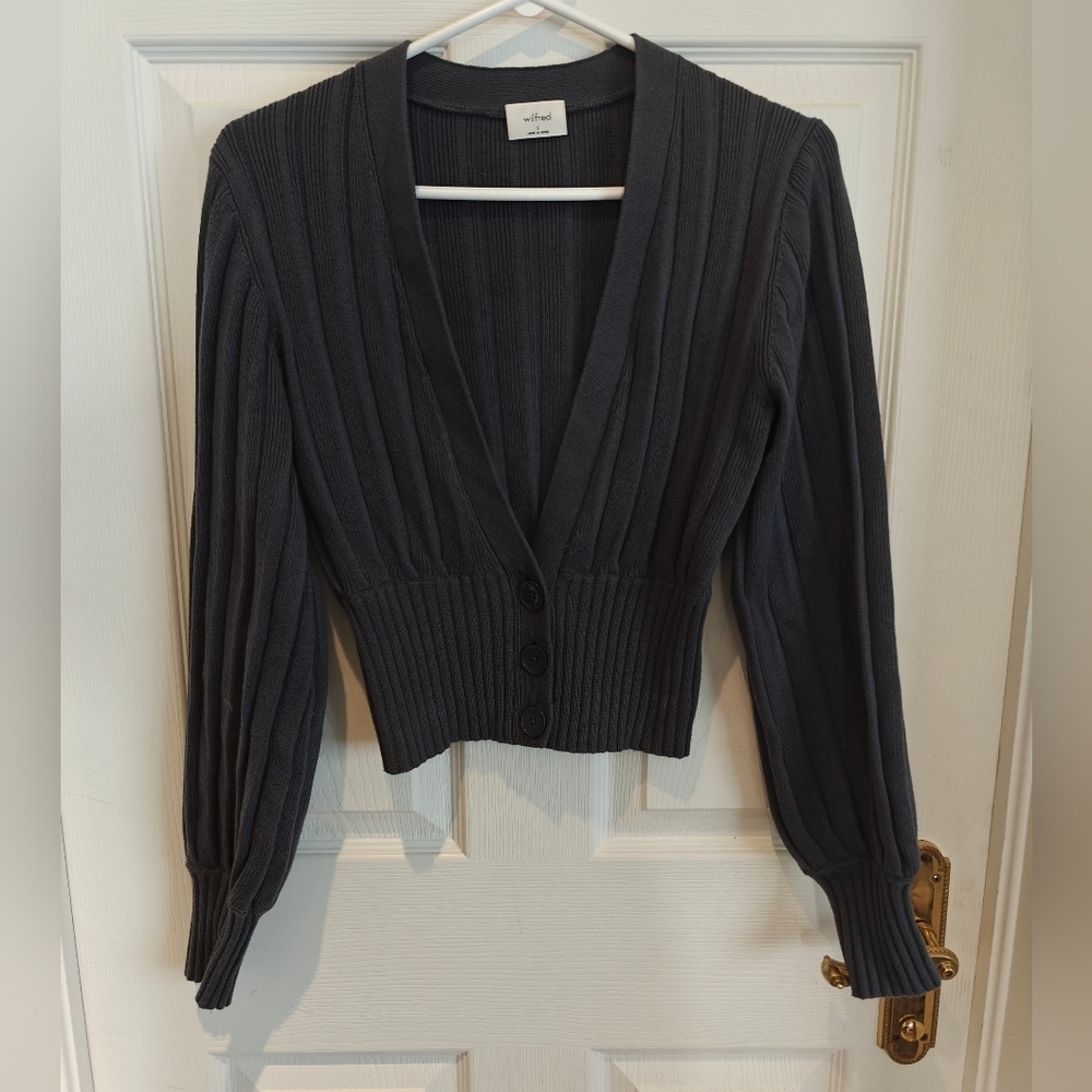 WILFRED plunge Ribbed Cardigan Sweater Cropped